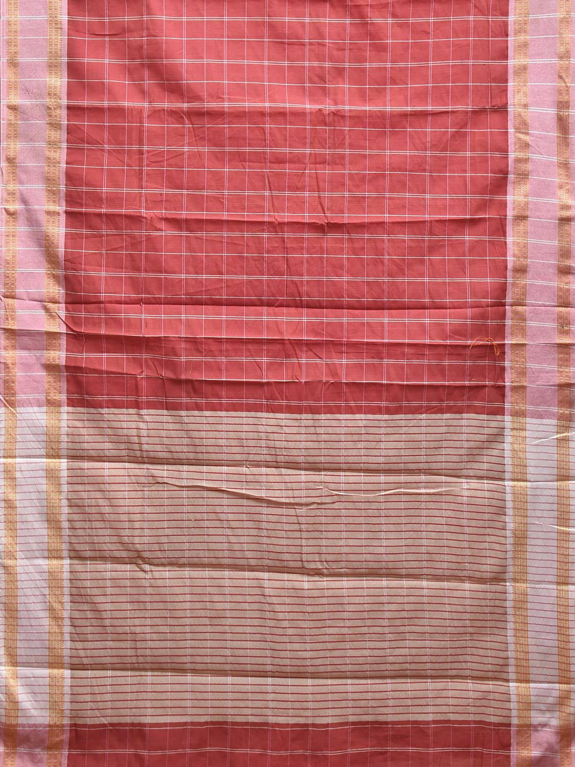Light Red and White Bamboo Cotton Saree with Checks Design No Blouse bc0678