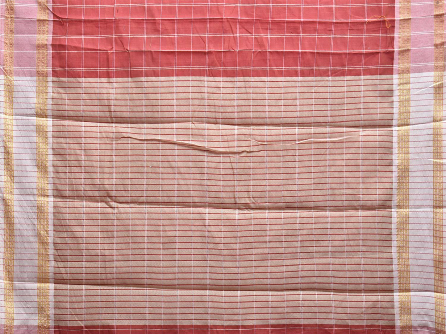 Light Red and White Bamboo Cotton Saree with Checks Design No Blouse bc0678