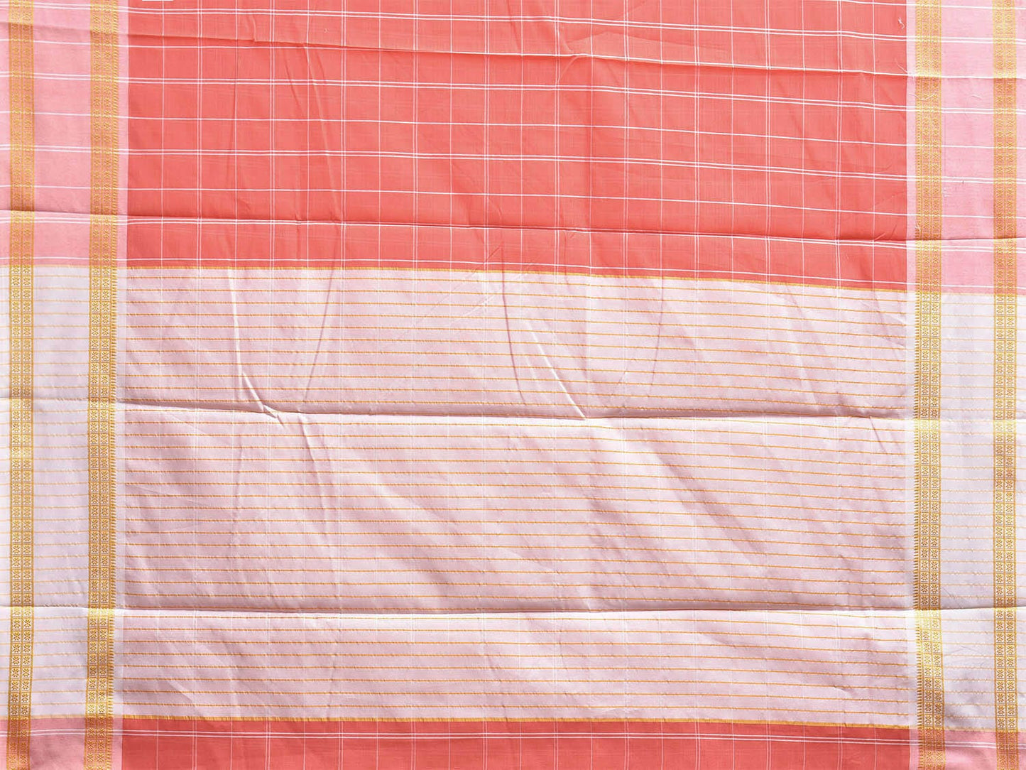 Light Red Bamboo Cotton Saree with Big Checks Design No Blouse bc0767