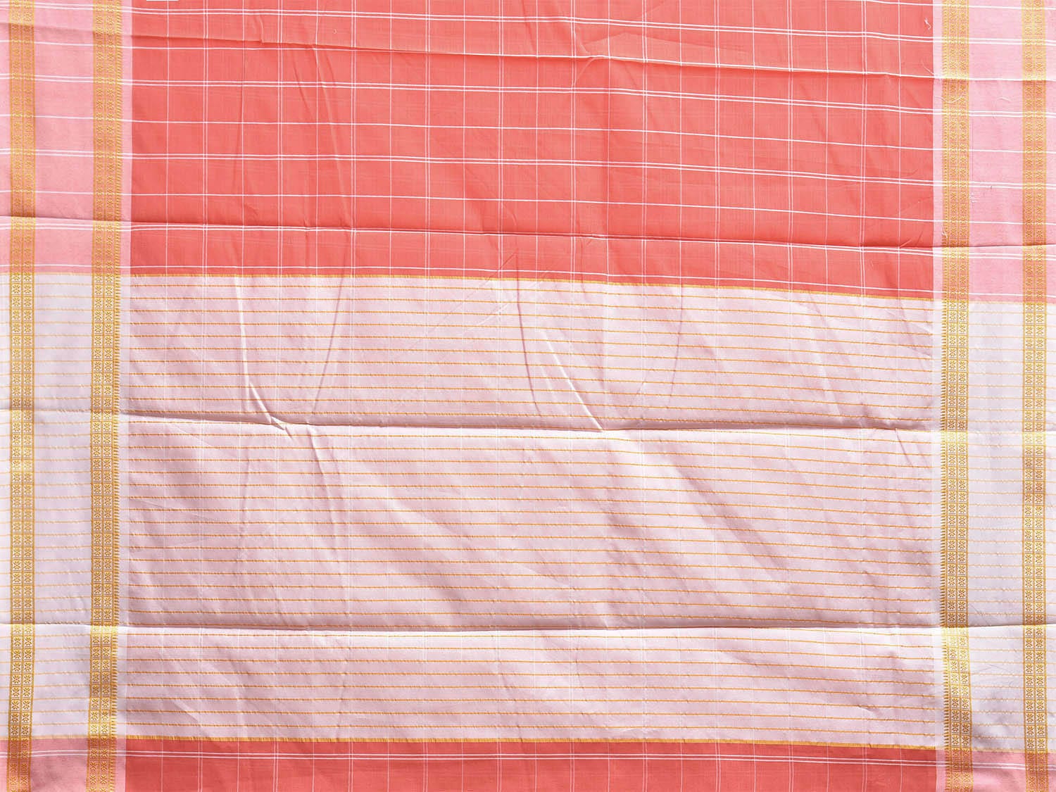 Light Red Bamboo Cotton Saree with Big Checks Design No Blouse bc0767