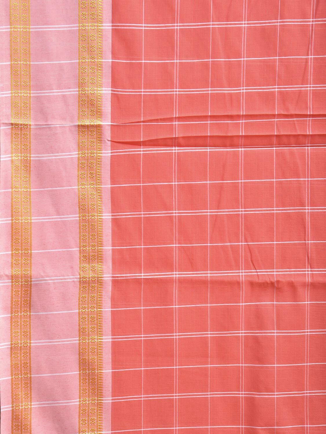 Light Red Bamboo Cotton Saree with Big Checks Design No Blouse bc0767
