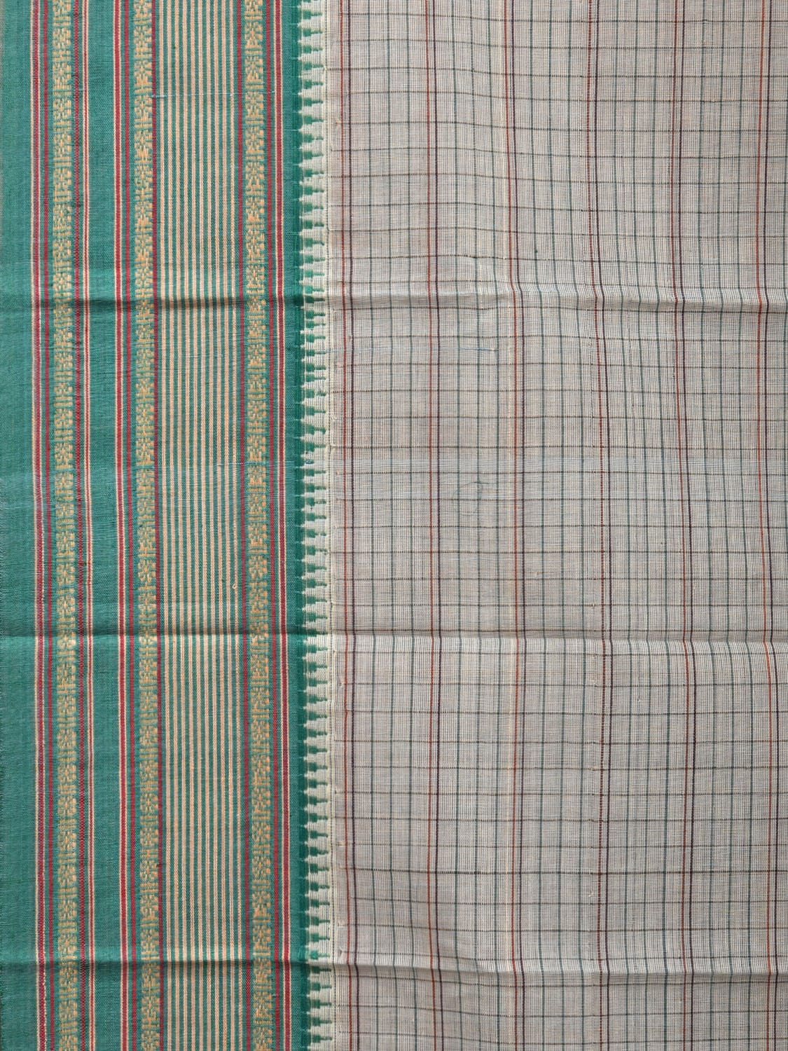 Light Sea Green Narayanpet Cotton Handloom Saree with Strips Design No Blouse np0696