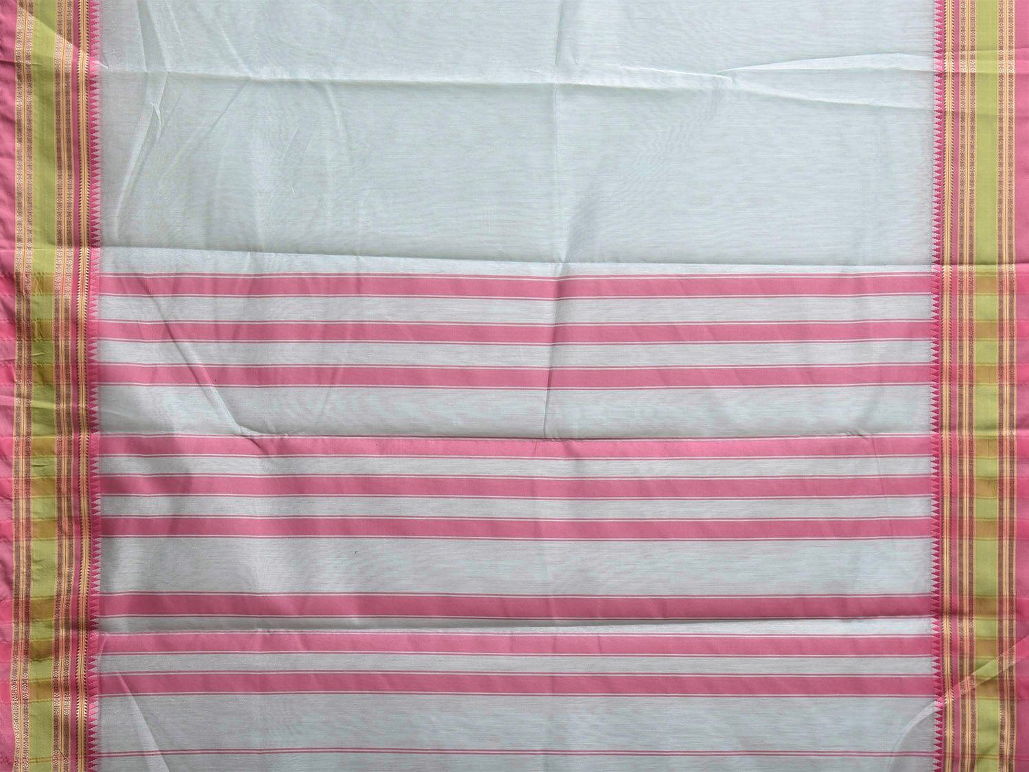 Light Turquoise and Pink Bamboo Cotton Plain Saree with Strips Pallu Design No Blouse bc0822