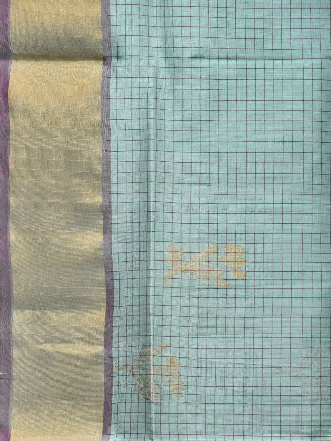 Light Turquoise and Purple Uppada Silk Handloom Saree with Body Buta and Checks Design u2194