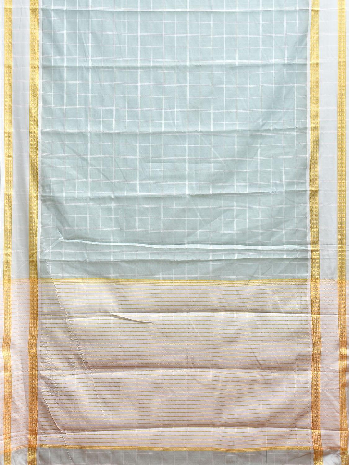 Light Turquoise Bamboo Cotton Saree with Big Checks Design No Blouse bc0766