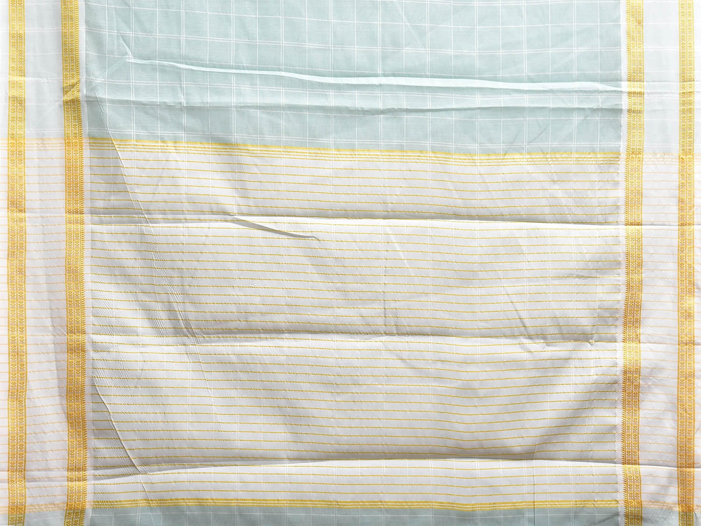 Light Turquoise Bamboo Cotton Saree with Big Checks Design No Blouse bc0766