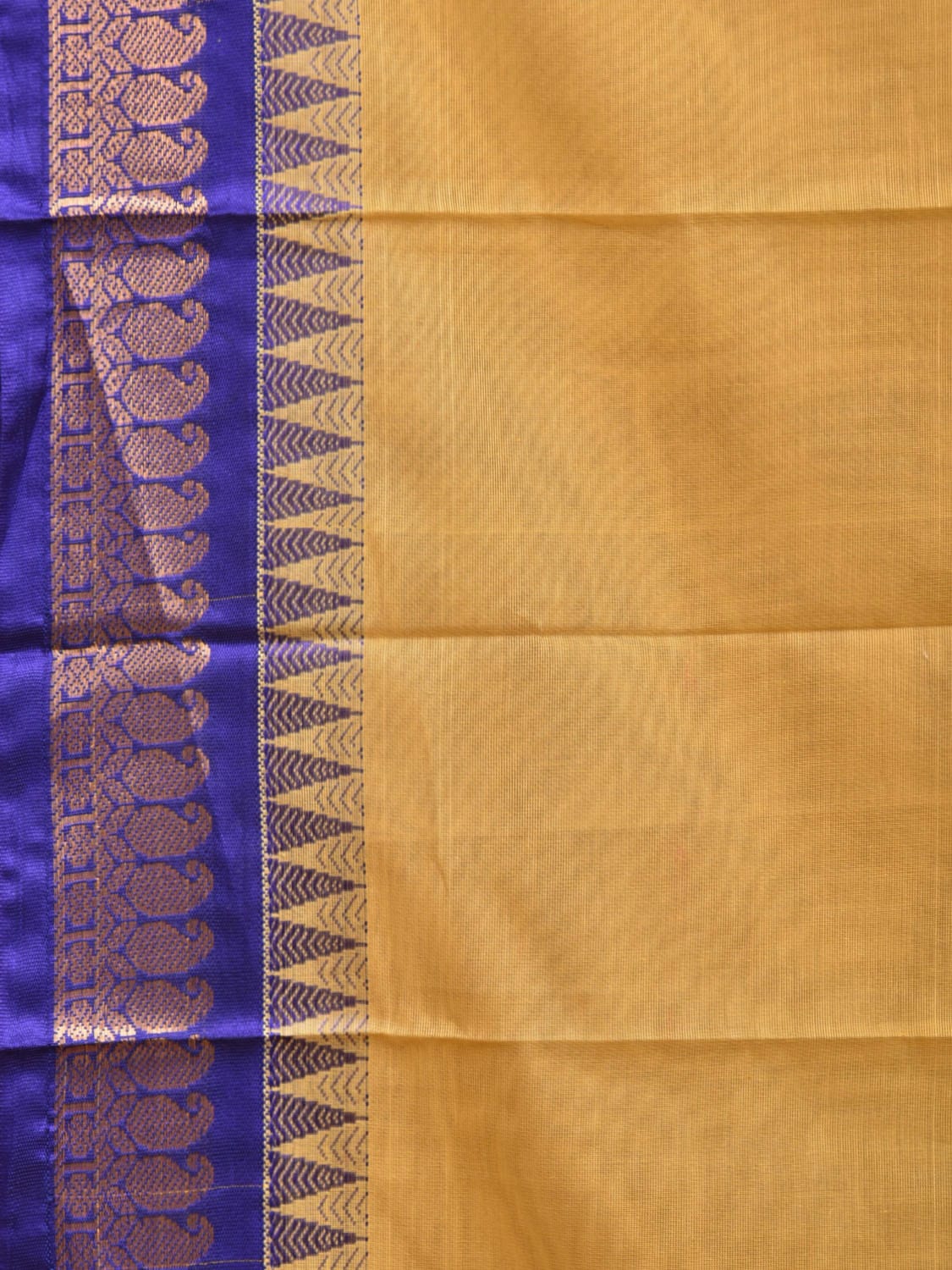 Light Yellow and Blue Gadwal Cotton Handloom Plain Saree with Strips Pallu Design No Blouse g0276