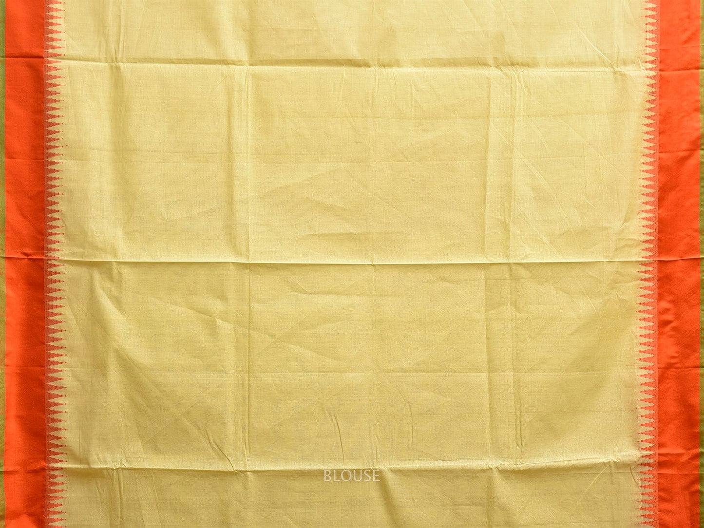 Light Yellow and Orange Khadi Cotton Handloom Plain Saree with Temple Border Design kh0702