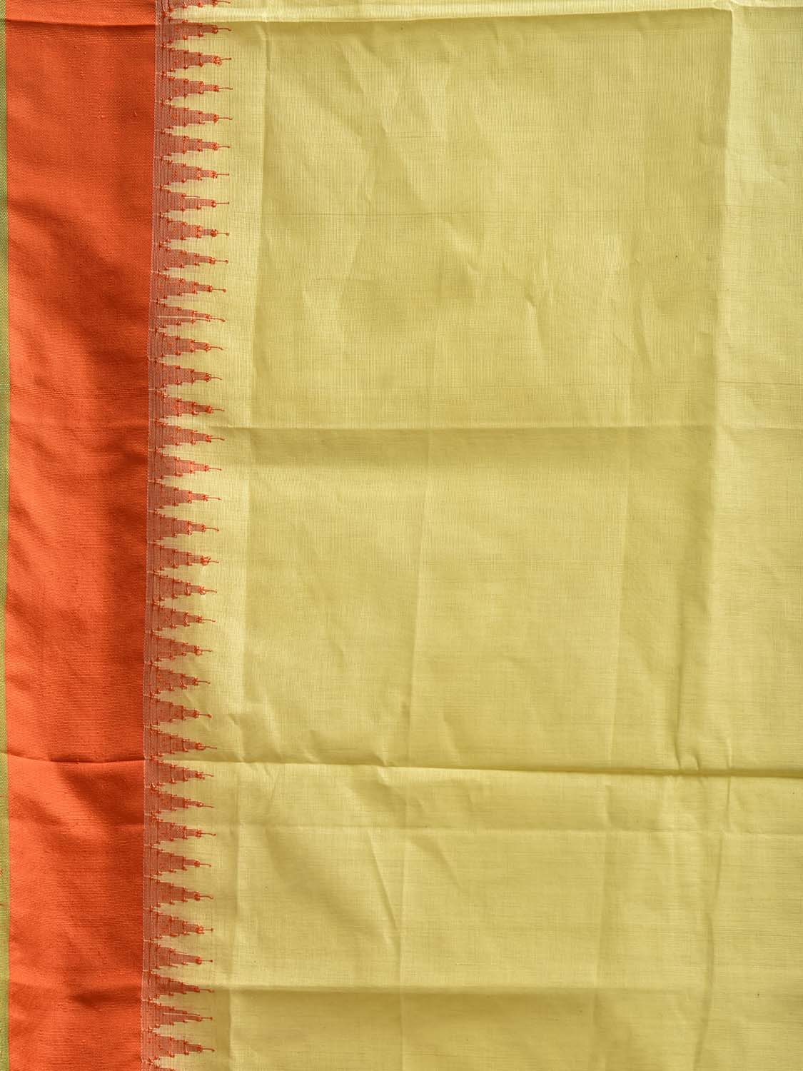Light Yellow and Orange Khadi Cotton Handloom Plain Saree with Temple Border Design kh0702