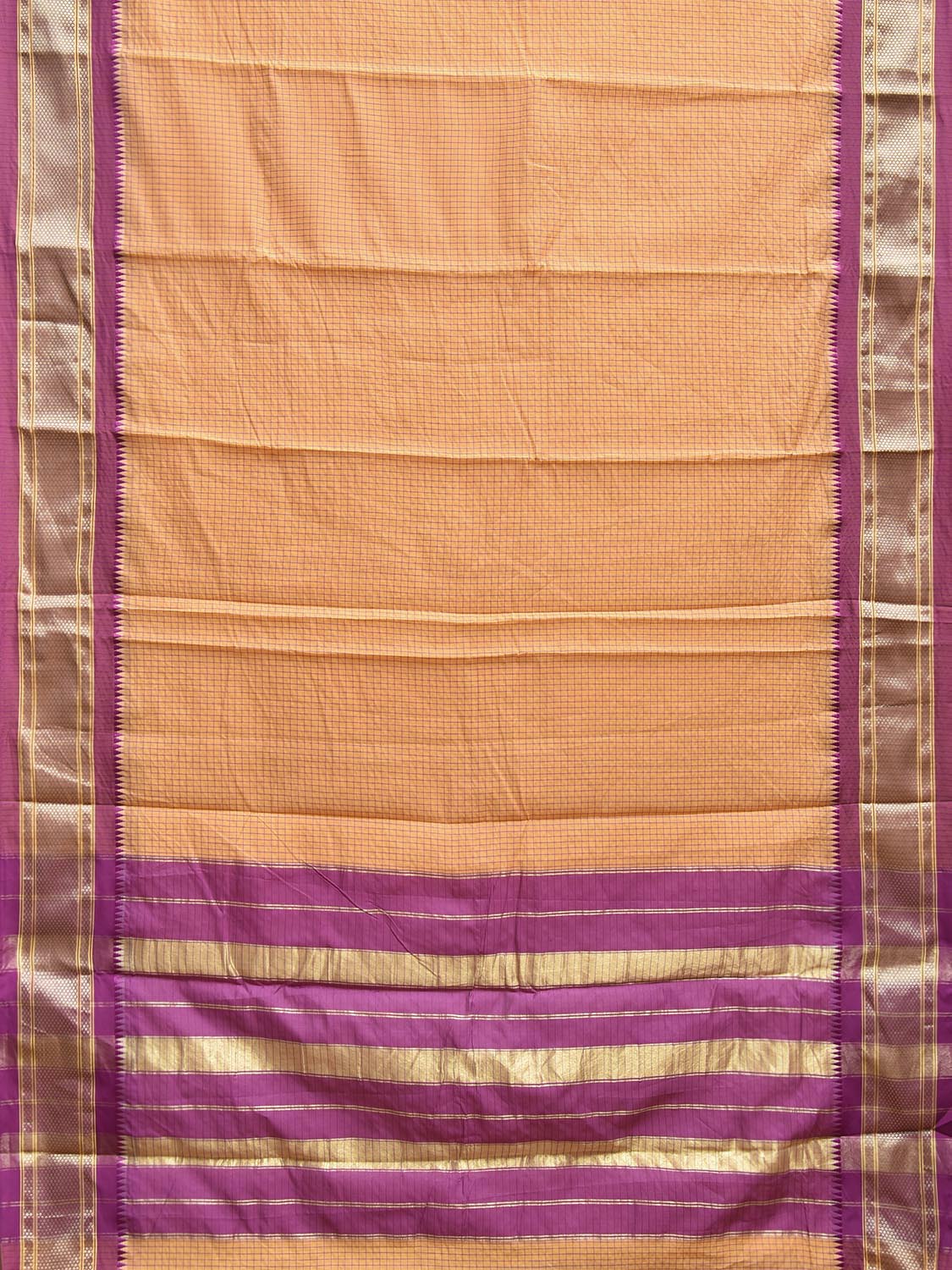 Light Yellow and Purple Bamboo Cotton Saree with Checks Design No Blouse bc0810
