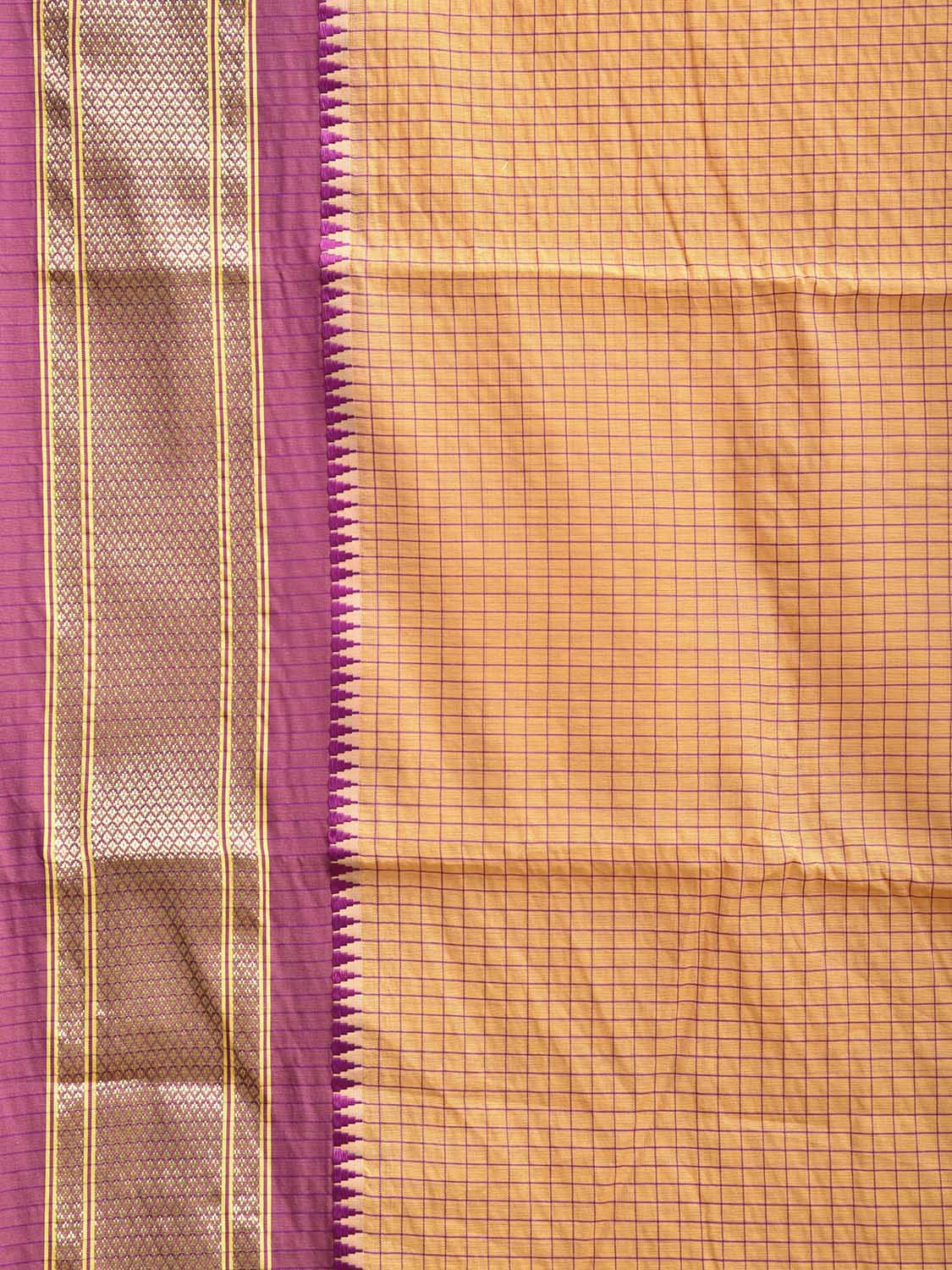 Light Yellow and Purple Bamboo Cotton Saree with Checks Design No Blouse bc0810