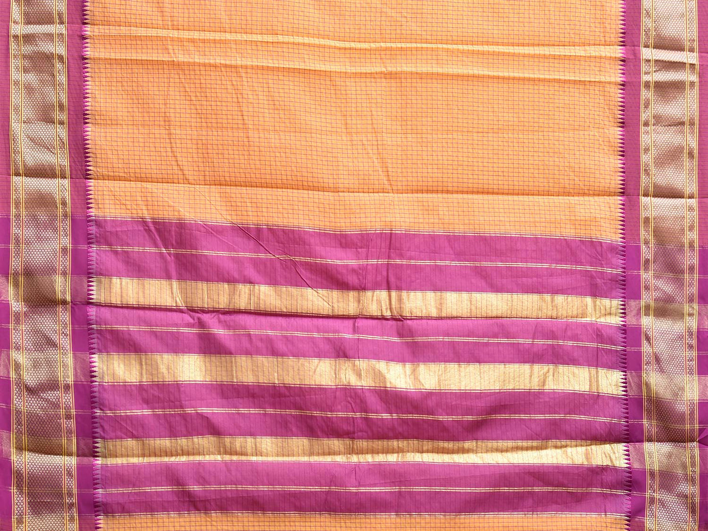 Light Yellow and Purple Bamboo Cotton Saree with Checks Design No Blouse bc0810