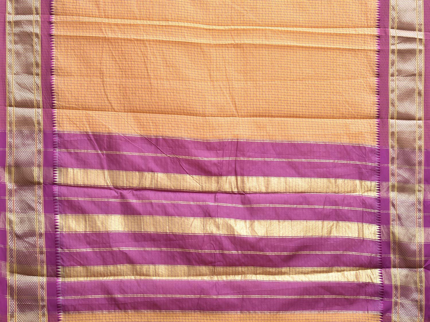 Light Yellow and Purple Bamboo Cotton Saree with Checks Design No Blouse bc0810