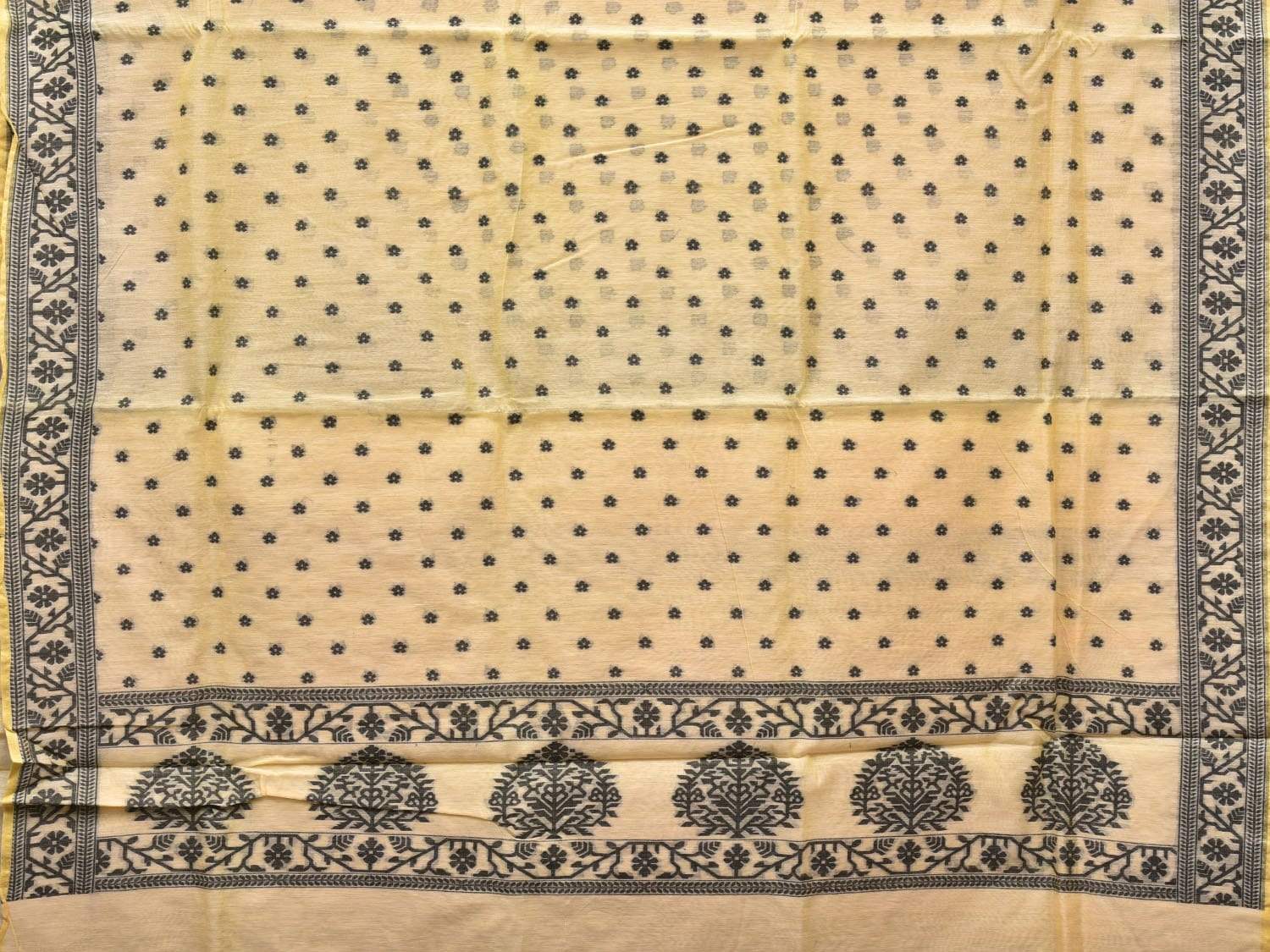 Light Yellow Banaras Cotton Handloom Saree with Border Design b0291