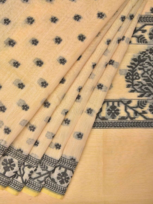 Light Yellow Banaras Cotton Handloom Saree with Border Design b0291