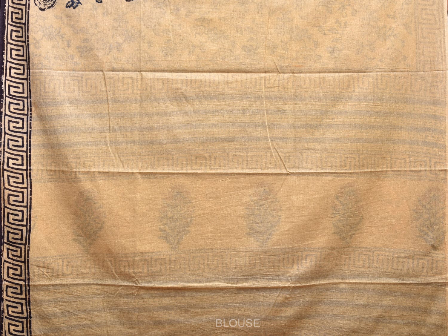 Light Yellow Block Print Cotton Saree with Floral Body and Border Design o0537