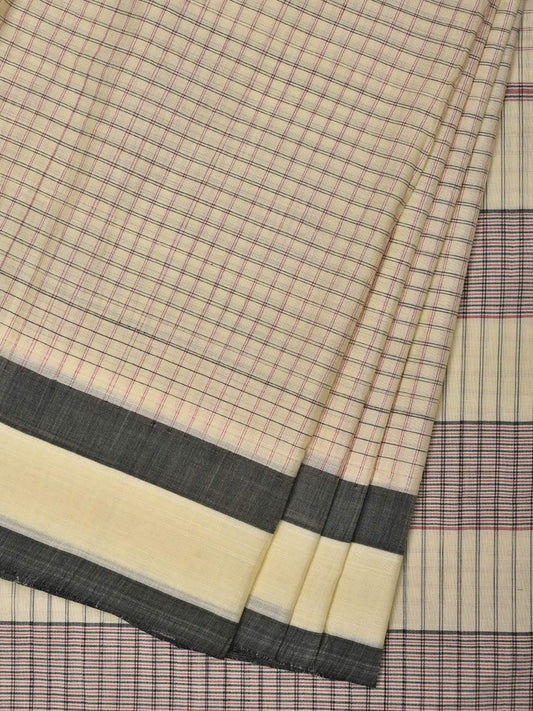 Light Yellow Cotton Handloom Saree with Checks Design o0293