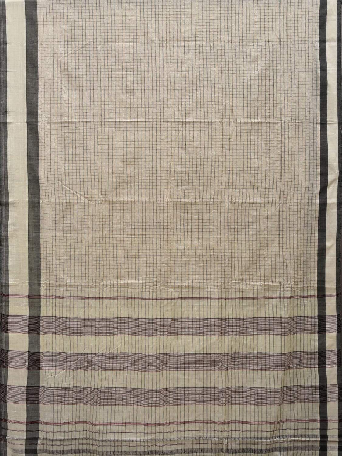 Light Yellow Cotton Handloom Saree with Checks Design o0293