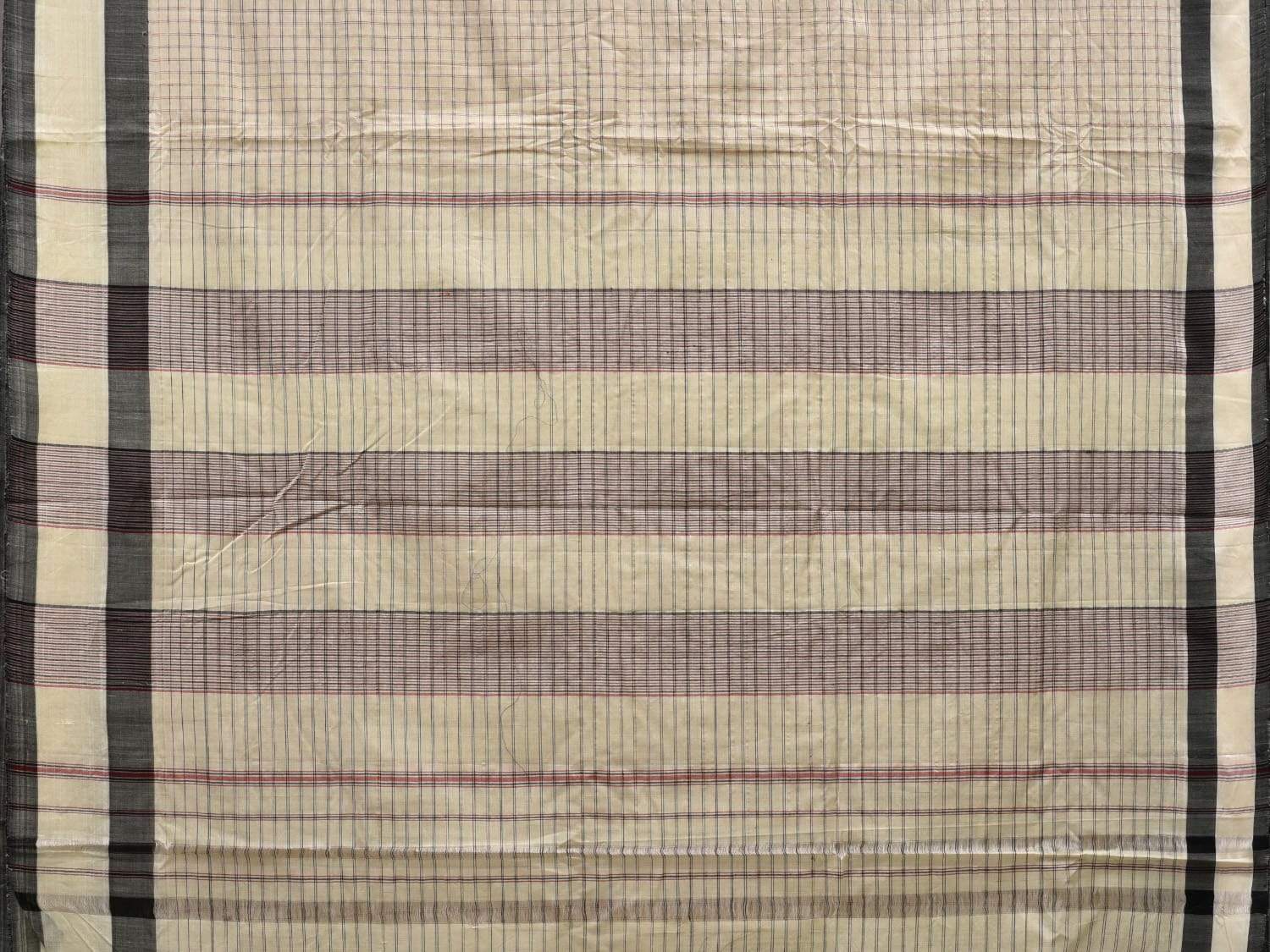 Light Yellow Cotton Handloom Saree with Checks Design o0293