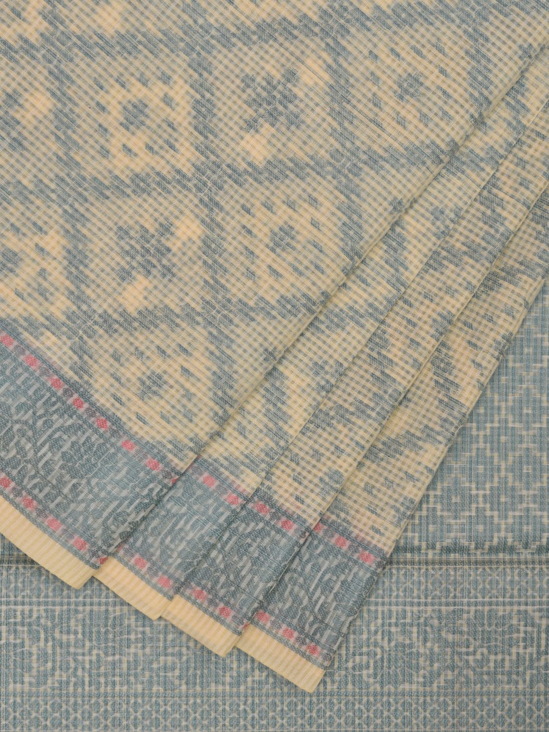 Light Yellow Dhakai Jamdani Cotton Viscose Saree with Grill and Floral Border Design dj0081