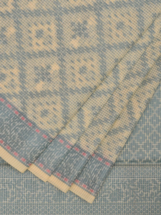 Light Yellow Dhakai Jamdani Cotton Viscose Saree with Grill and Floral Border Design dj0081