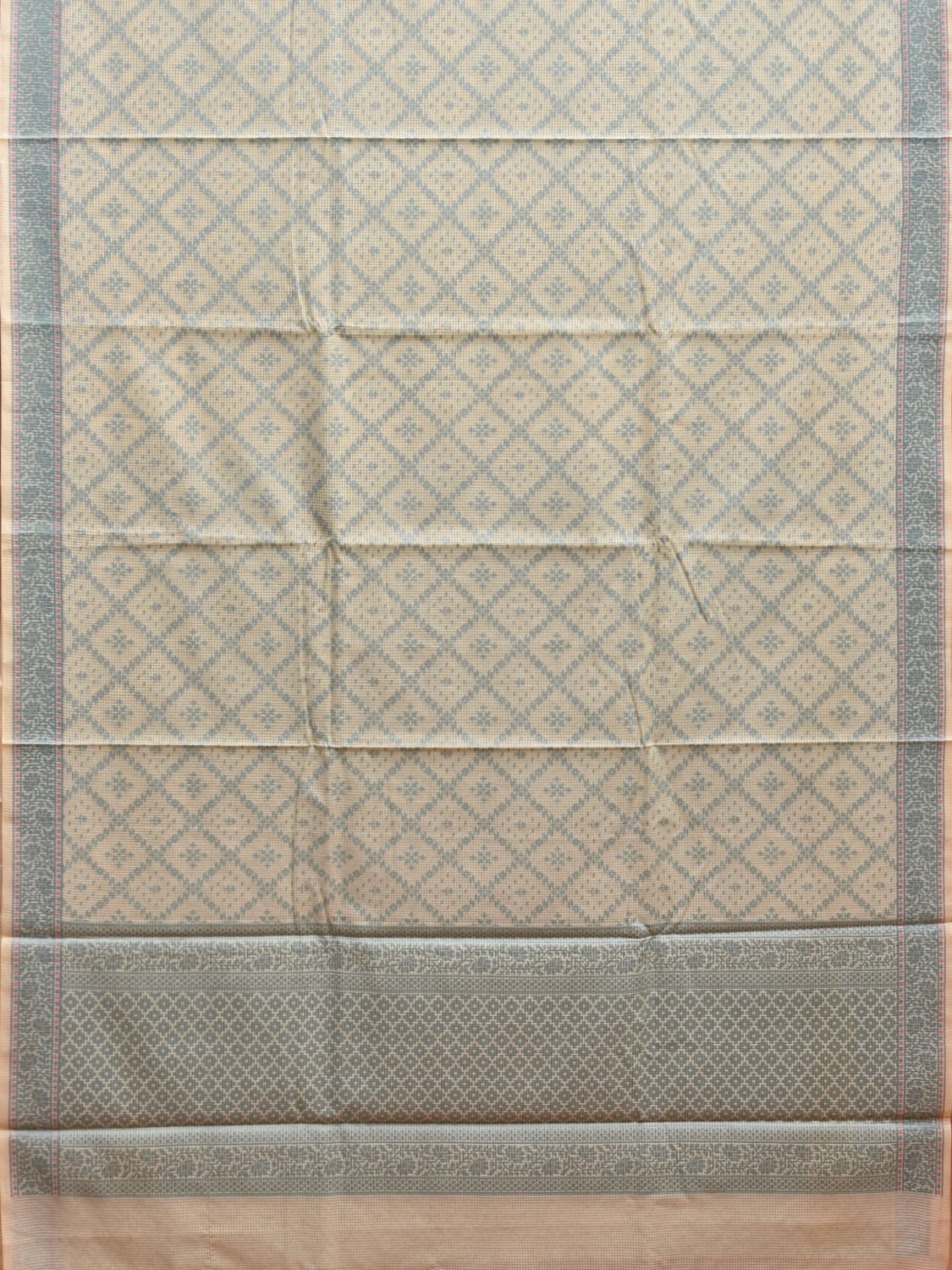 Light Yellow Dhakai Jamdani Cotton Viscose Saree with Grill and Floral Border Design dj0081