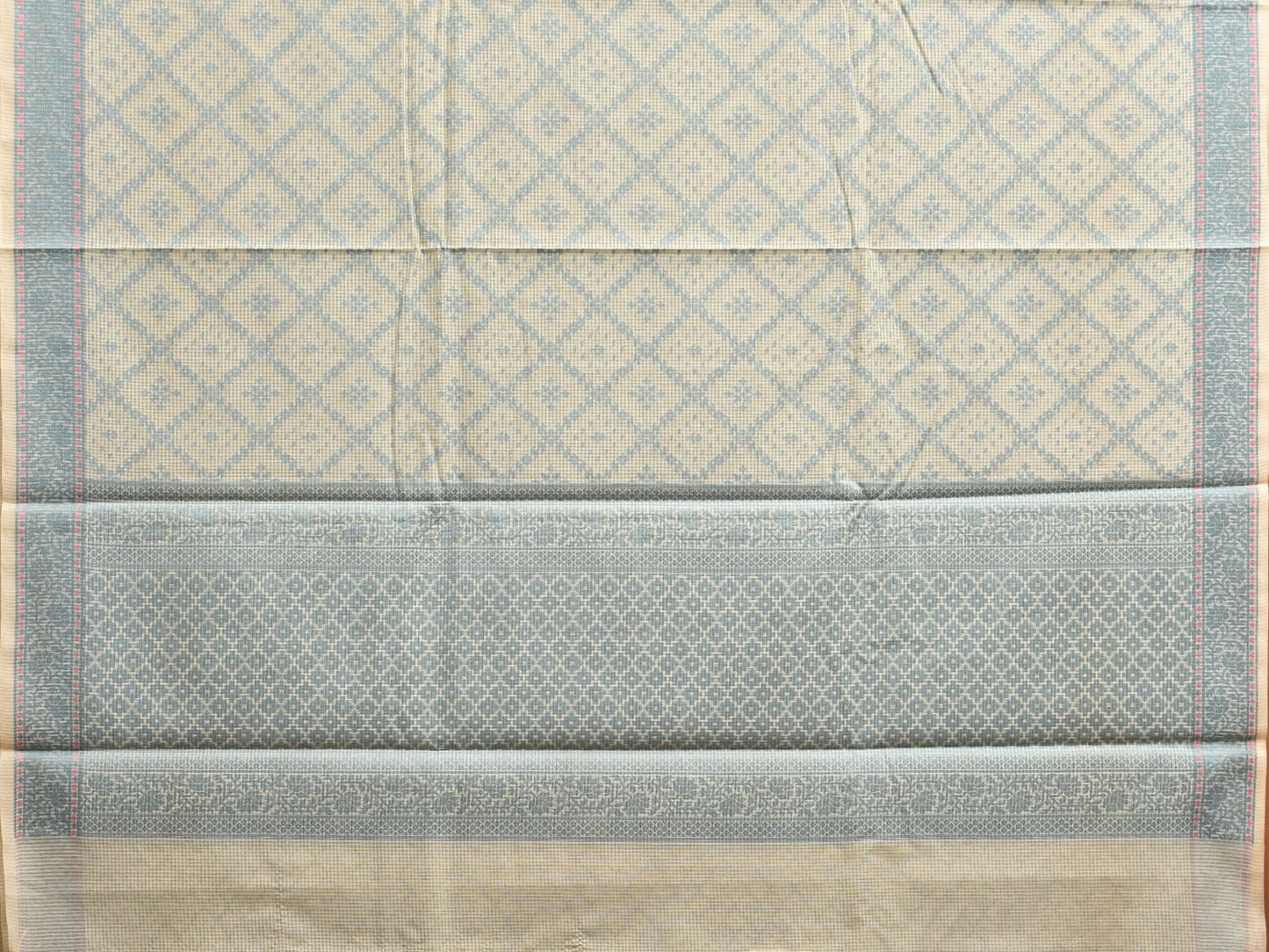 Light Yellow Dhakai Jamdani Cotton Viscose Saree with Grill and Floral Border Design dj0081