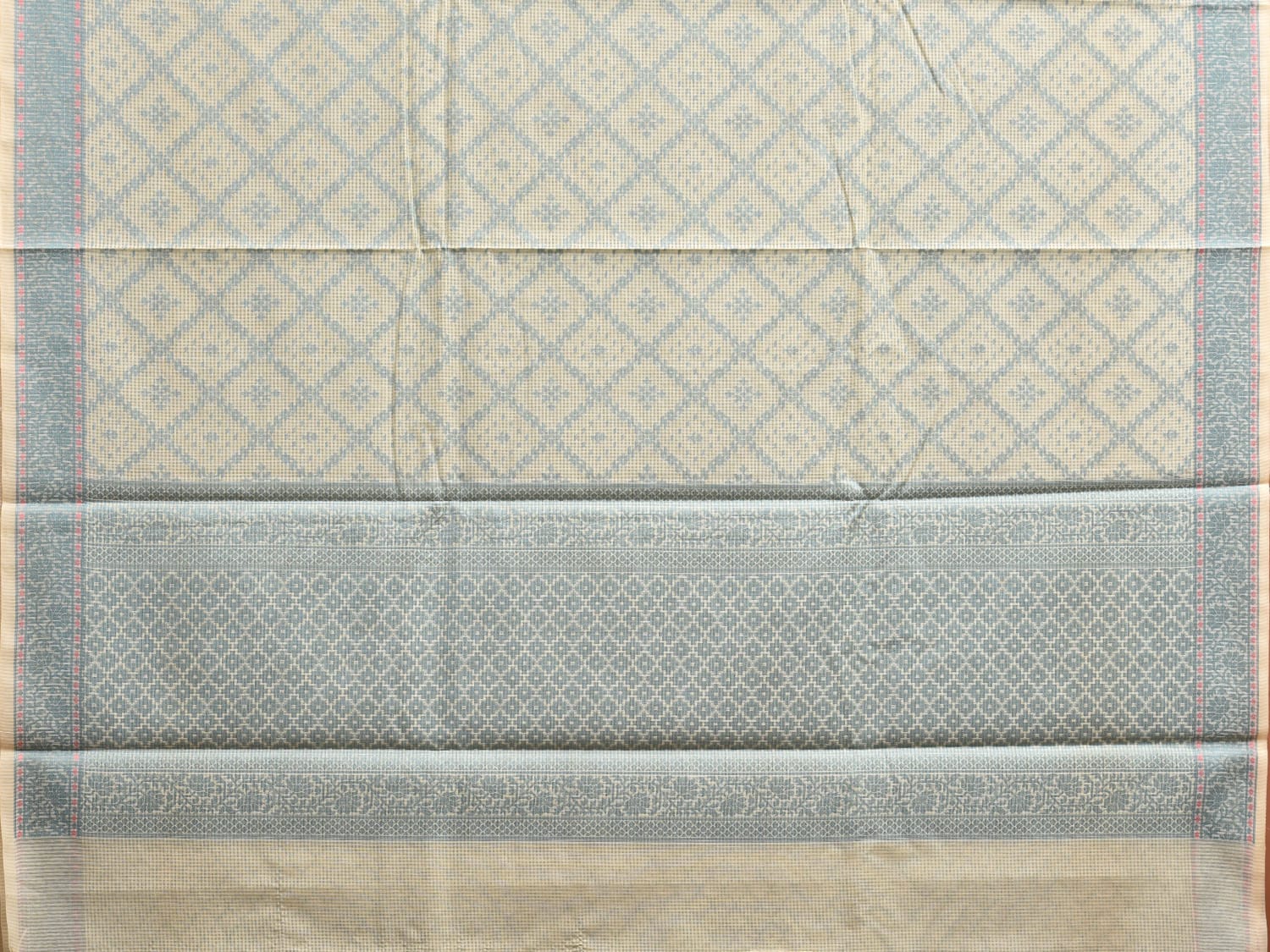 Light Yellow Dhakai Jamdani Cotton Viscose Saree with Grill and Floral Border Design dj0081