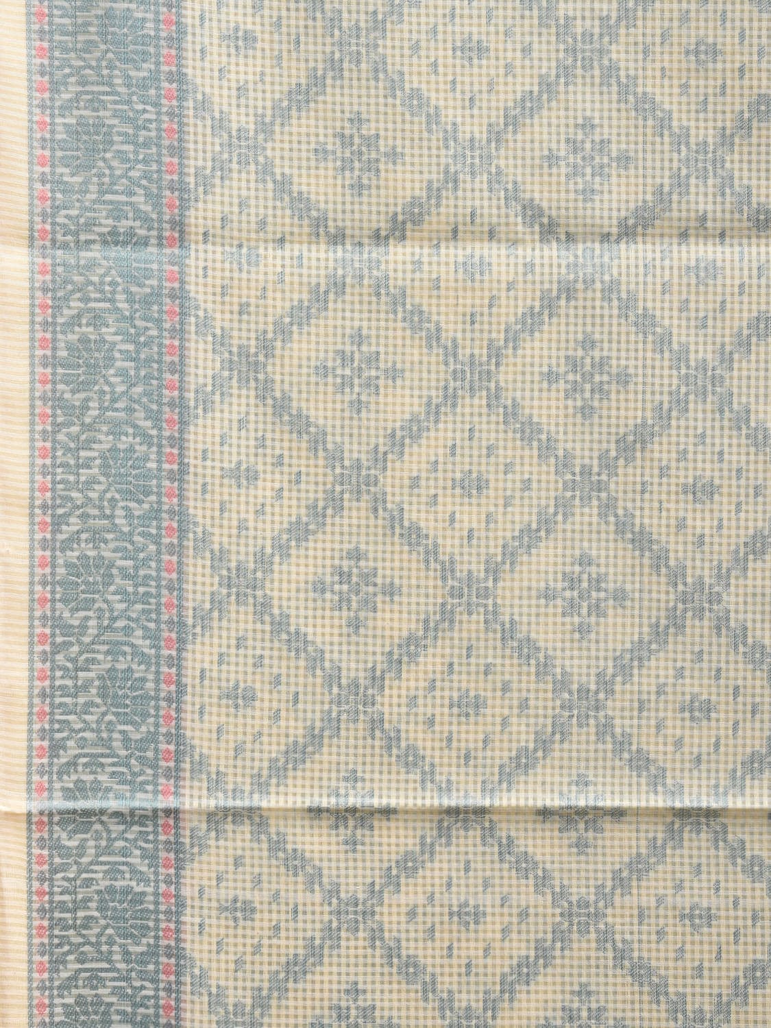 Light Yellow Dhakai Jamdani Cotton Viscose Saree with Grill and Floral Border Design dj0081