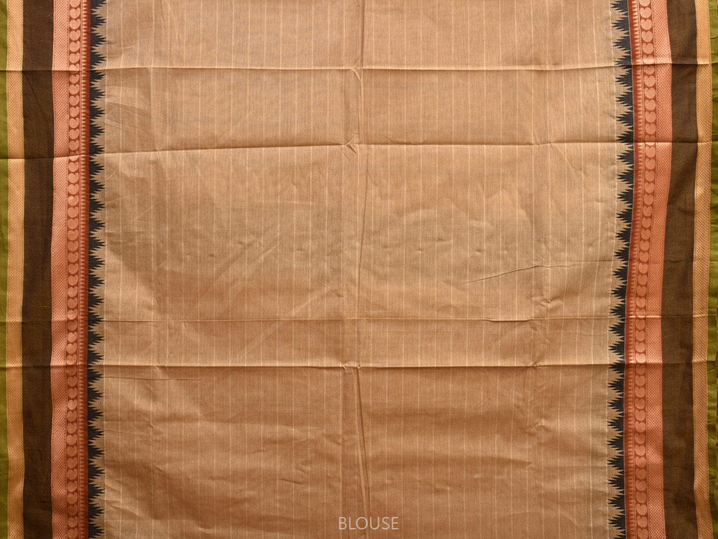 Light Yellow Kanchipuram Cotton Saree with Strips and Temple Border Design k0728