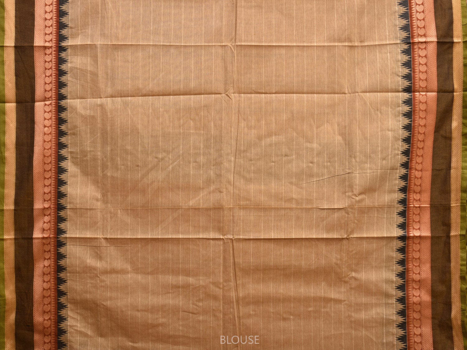 Light Yellow Kanchipuram Cotton Saree with Strips and Temple Border Design k0728