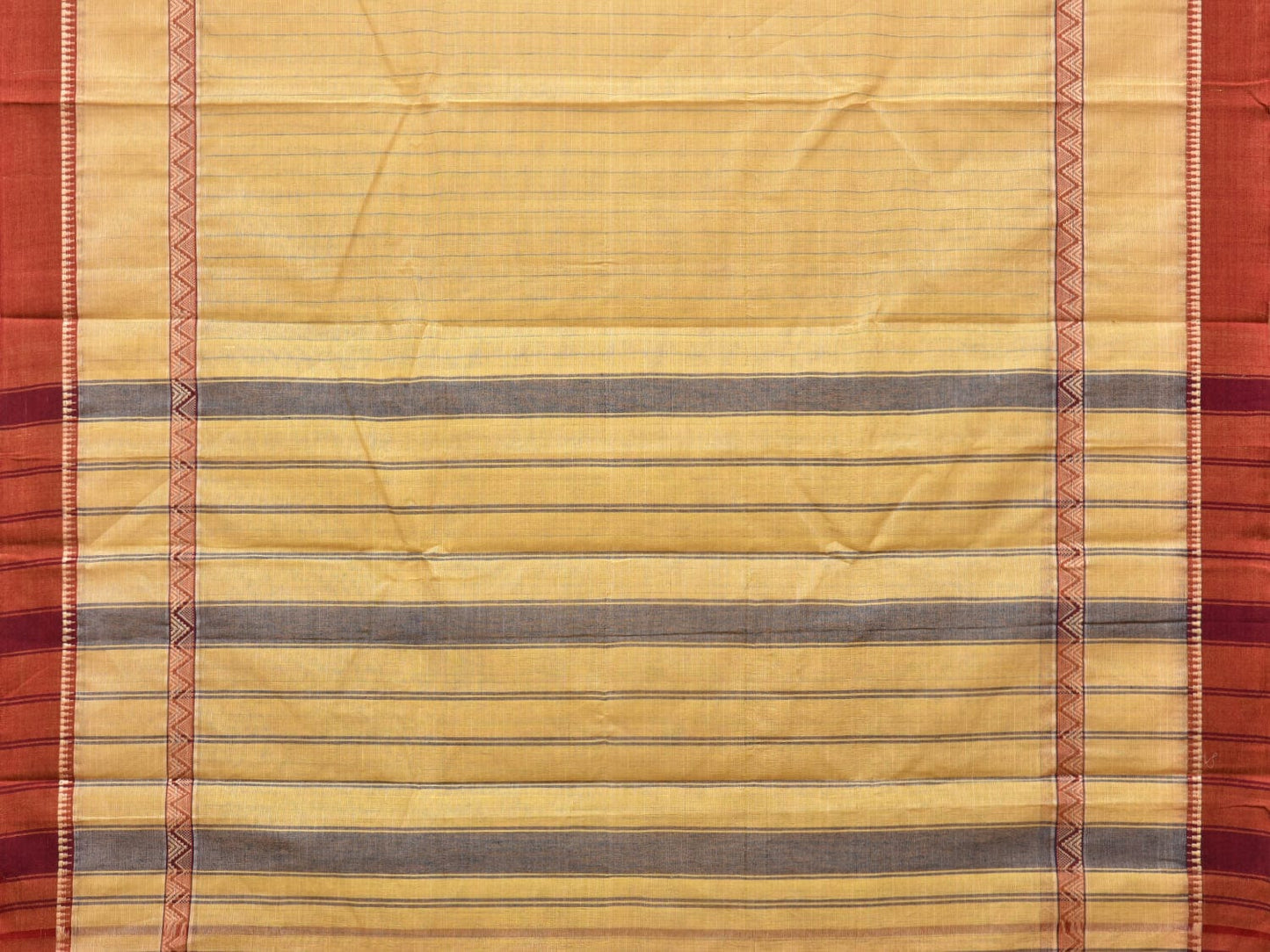 Light Yellow Narayanpet Cotton Handloom Saree with Strips Design No Blouse np0775