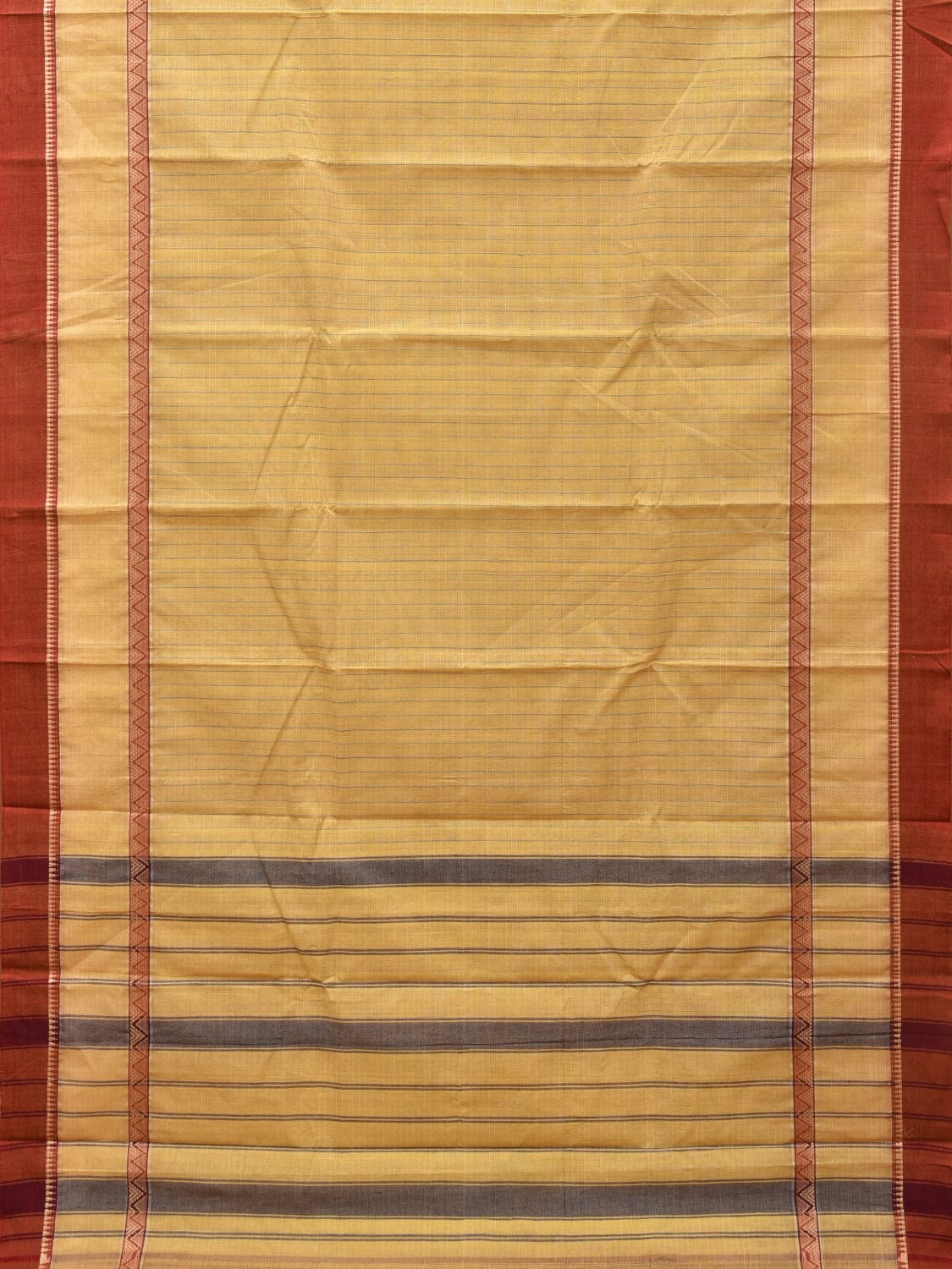 Light Yellow Narayanpet Cotton Handloom Saree with Strips Design No Blouse np0775
