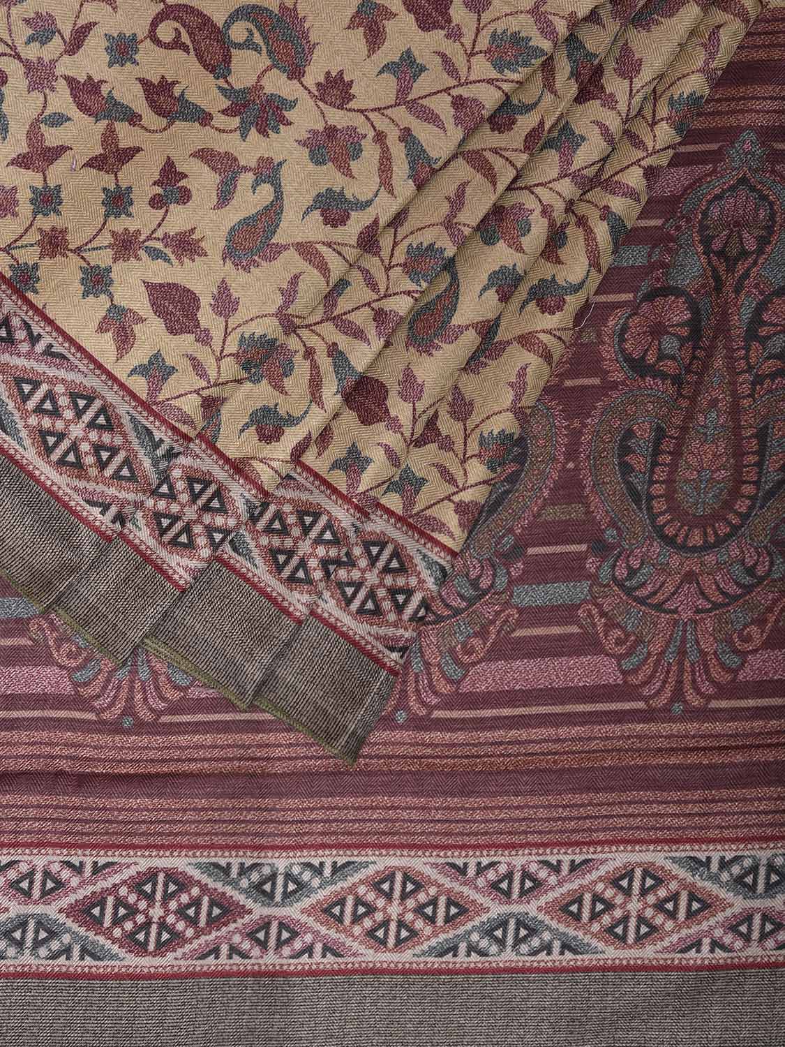 Light Yellow Pashmina Print Viscose Twill Saree with All Over Floral and Pallu Design o0663