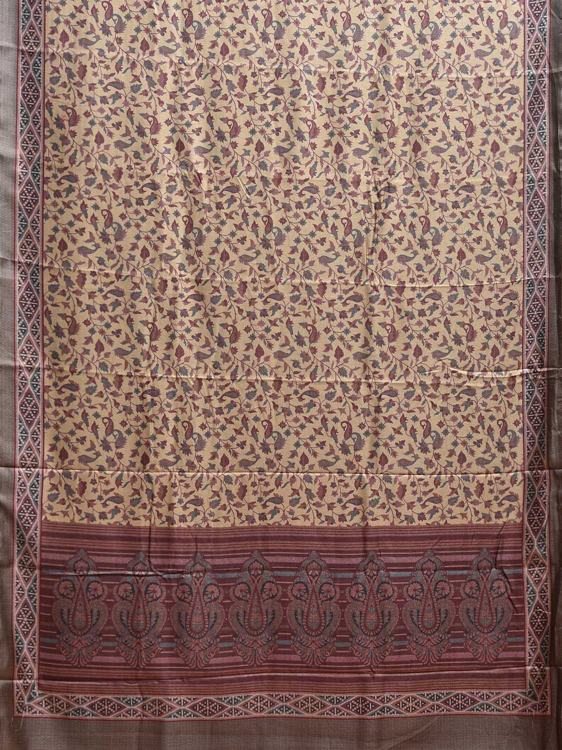 Light Yellow Pashmina Print Viscose Twill Saree with All Over Floral and Pallu Design o0663