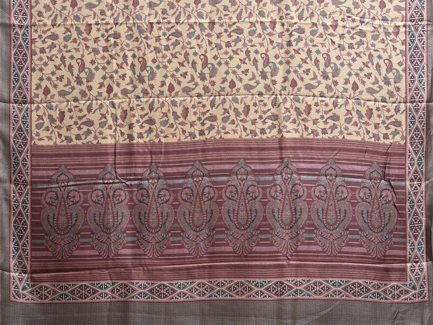 Light Yellow Pashmina Print Viscose Twill Saree with All Over Floral and Pallu Design o0663