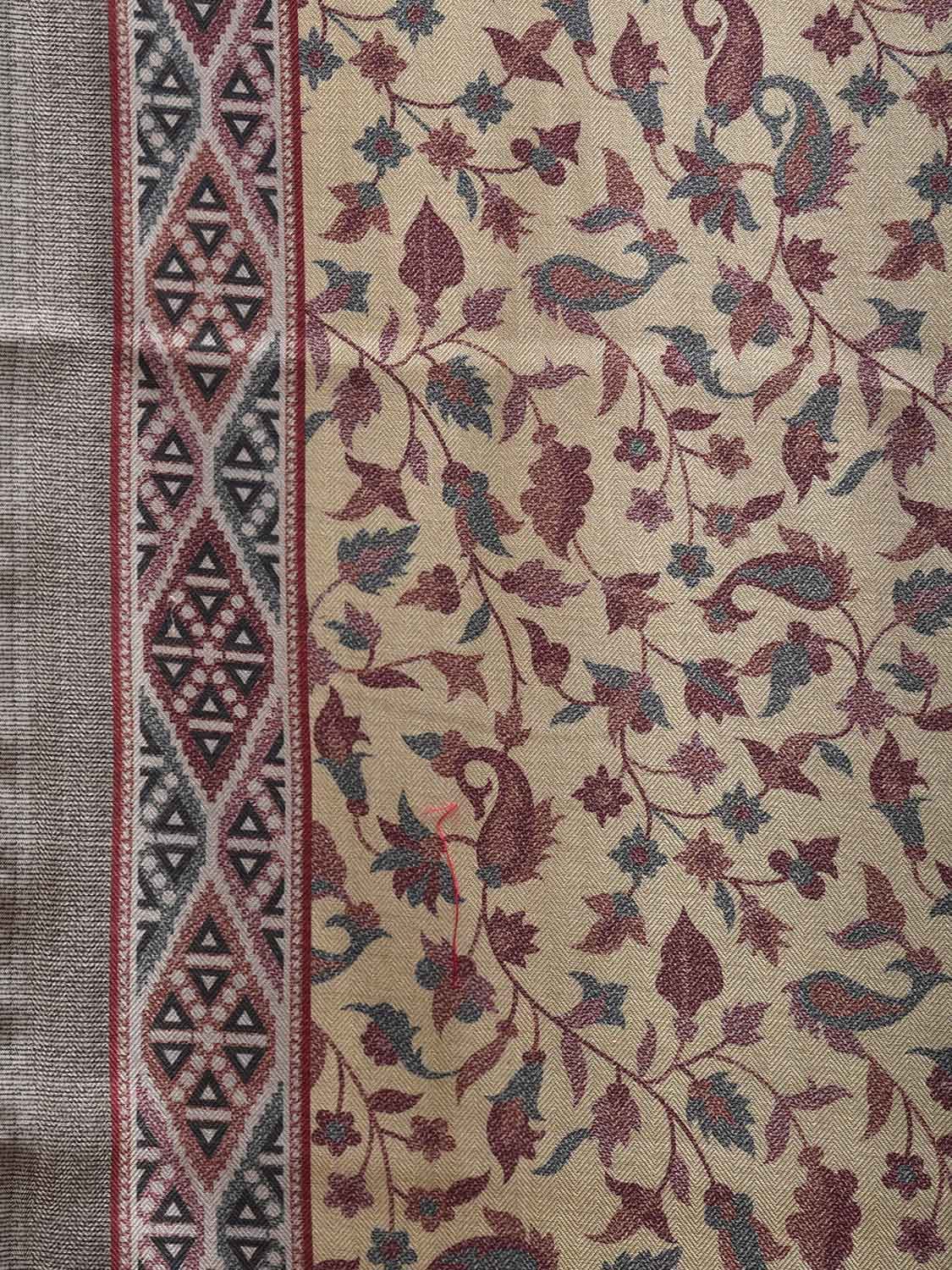 Light Yellow Pashmina Print Viscose Twill Saree with All Over Floral and Pallu Design o0663