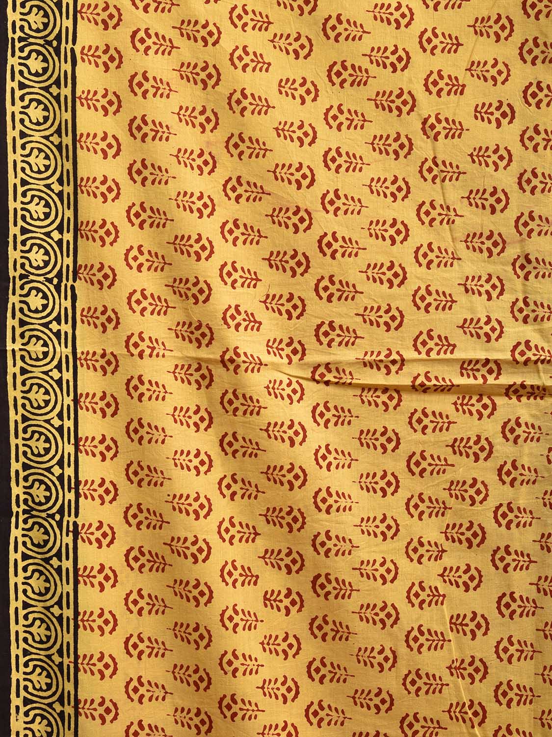 Light Yellow Pedana Block Print Cotton Saree with Buta, Border and Pallu Design o0535