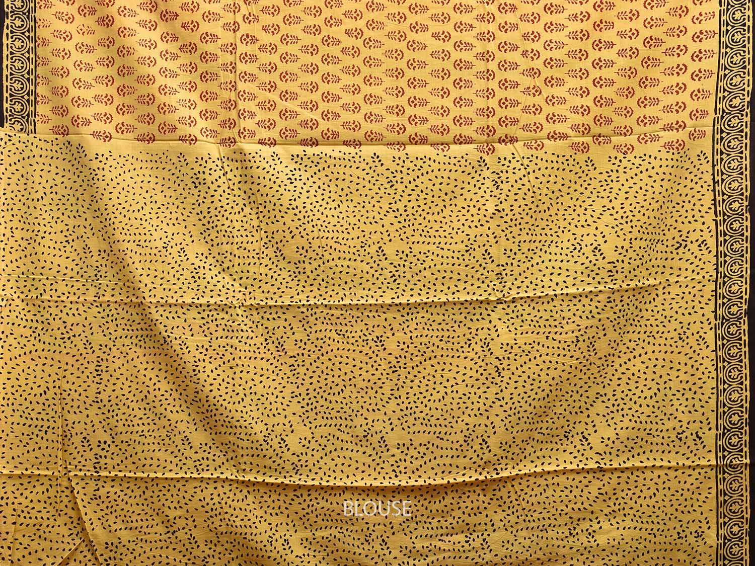 Light Yellow Pedana Block Print Cotton Saree with Buta, Border and Pallu Design o0535