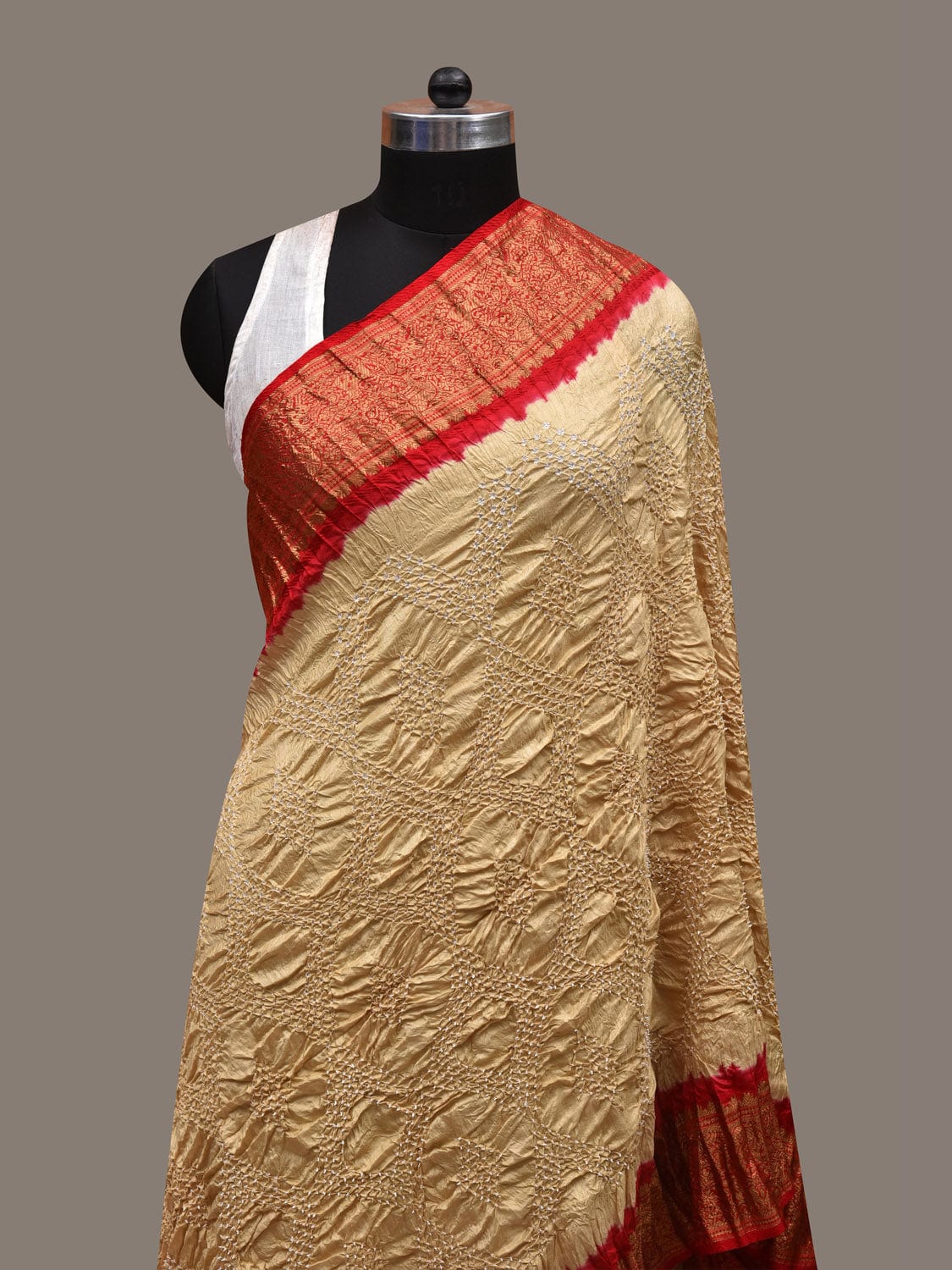 Light Yellow Pink and Red Bandhani Kanchipuram Silk Handloom Dupatta with Border Design ds2832
