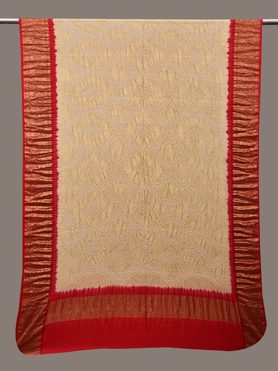 Light Yellow Pink and Red Bandhani Kanchipuram Silk Handloom Dupatta with Border Design ds2832