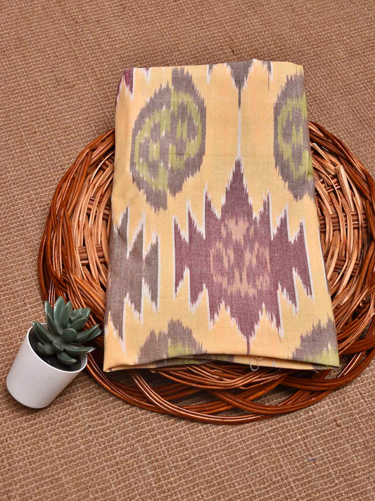 Light Yellow Pochampally Ikat Cotton Handloom Blouse with Strips Design Length 1mt Width 44 Inches BL0164