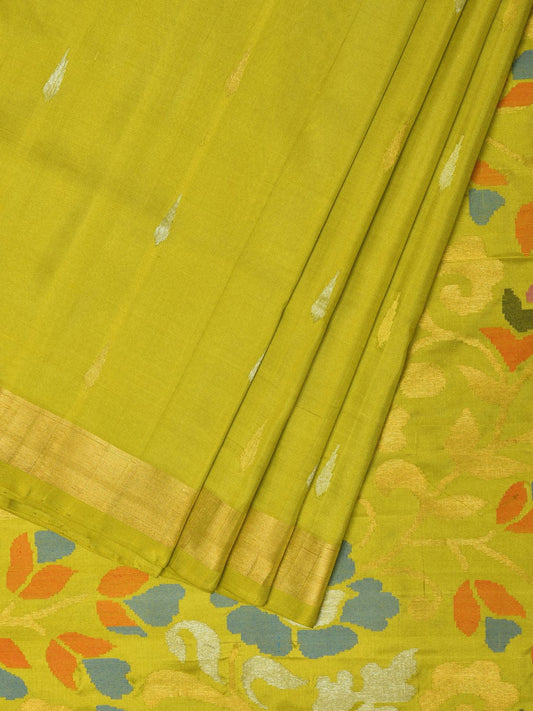 Lime Green Uppada Silk Handloom Saree with Floral Pallu Design u2178