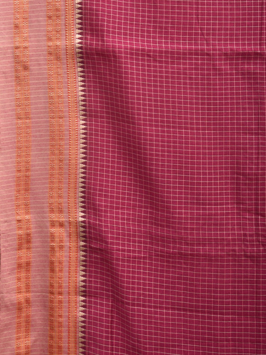 Magenta and Cream Bamboo Cotton Saree with Checks Design No Blouse bc0334