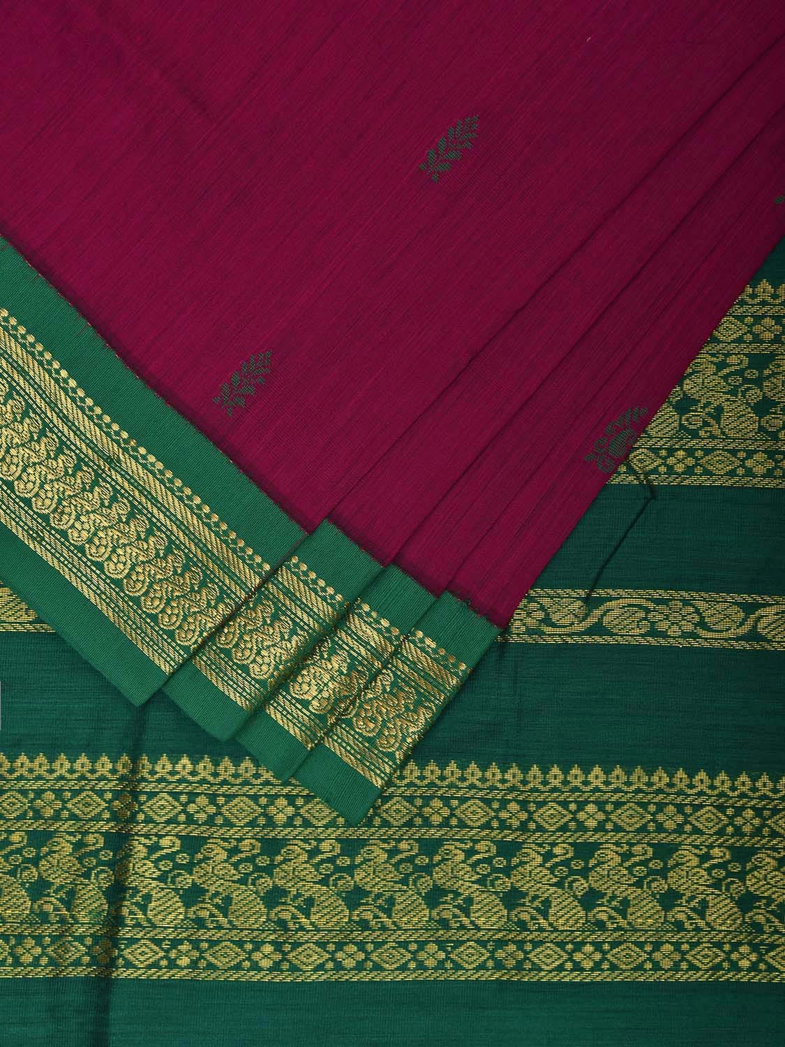 Magenta and Green Gadwal Cotton Viscose Saree with Border and Pallu Design g0460