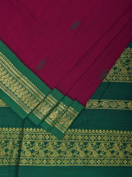 Magenta and Green Gadwal Cotton Viscose Saree with Border and Pallu Design g0460