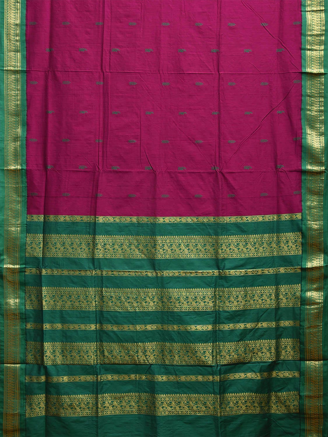 Magenta and Green Gadwal Cotton Viscose Saree with Border and Pallu Design g0460