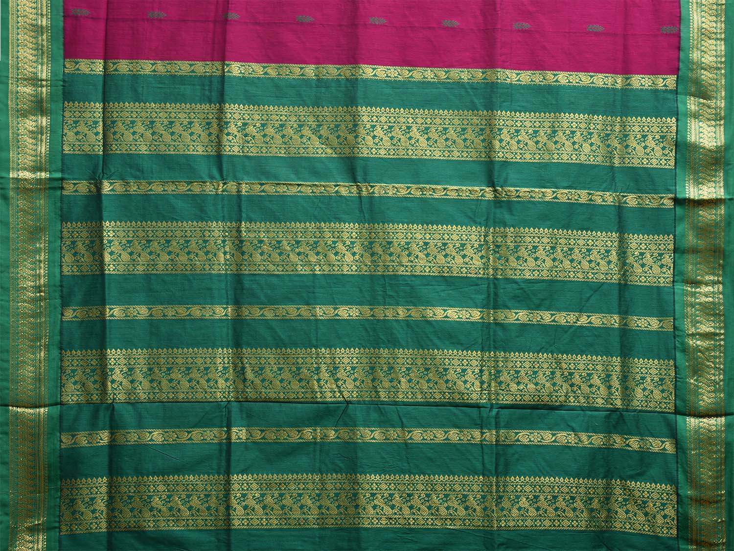 Magenta and Green Gadwal Cotton Viscose Saree with Border and Pallu Design g0460