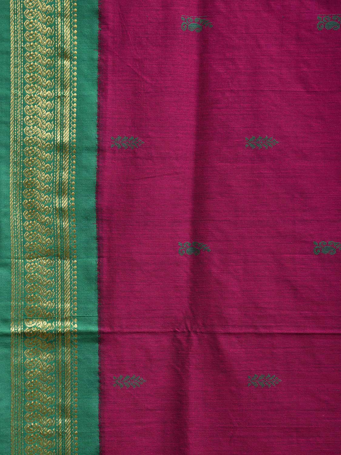 Magenta and Green Gadwal Cotton Viscose Saree with Border and Pallu Design g0460
