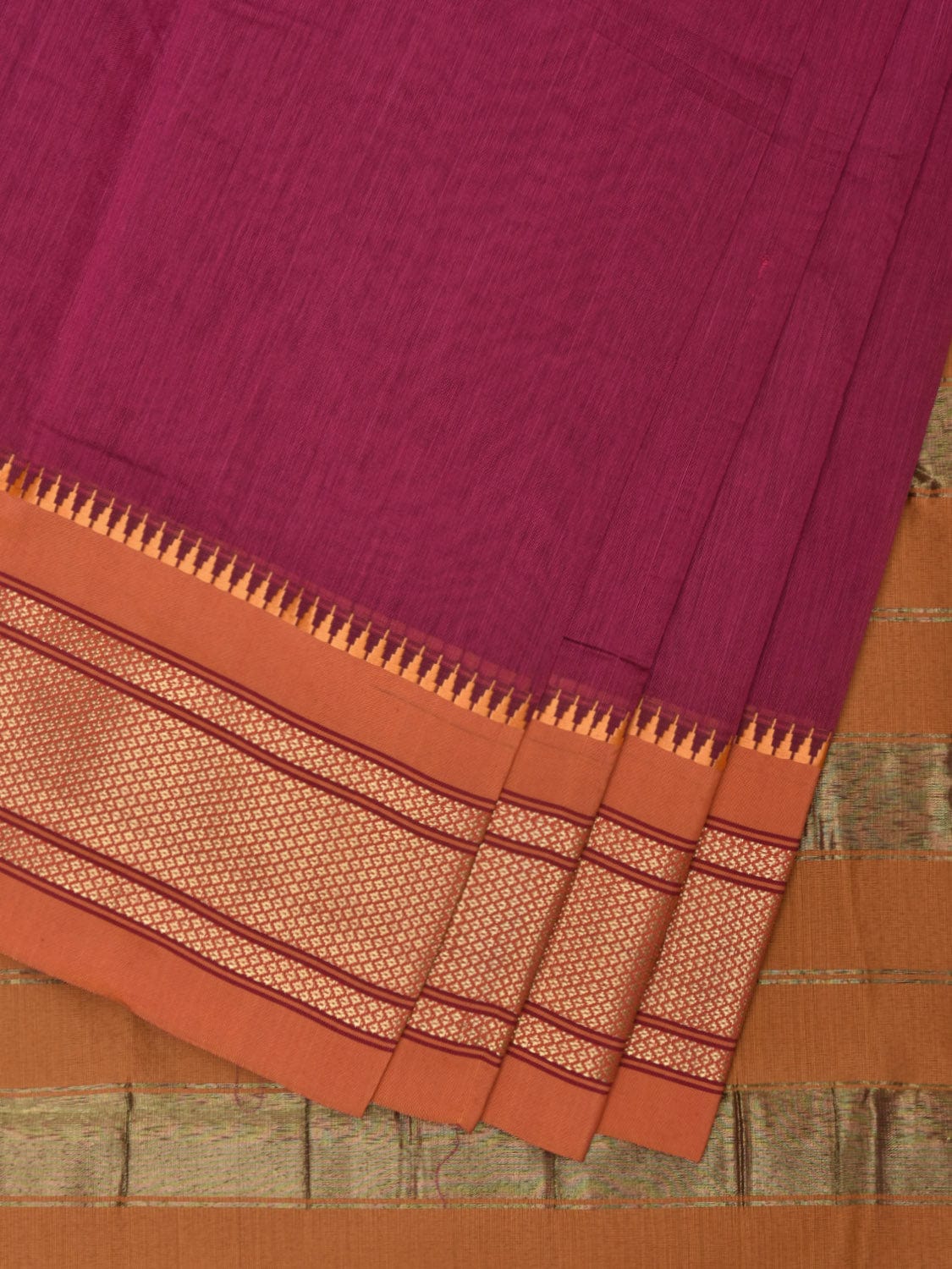 Magenta and Mustard Bamboo Cotton Plain Saree with Contrast Pallu & Zari Border Design No Blouse bc0317